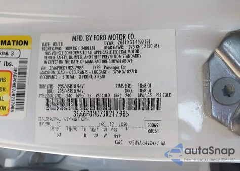 2018 Ford Fusion Se from USA, damaged, VIN 3FA6P0HD7JR217985